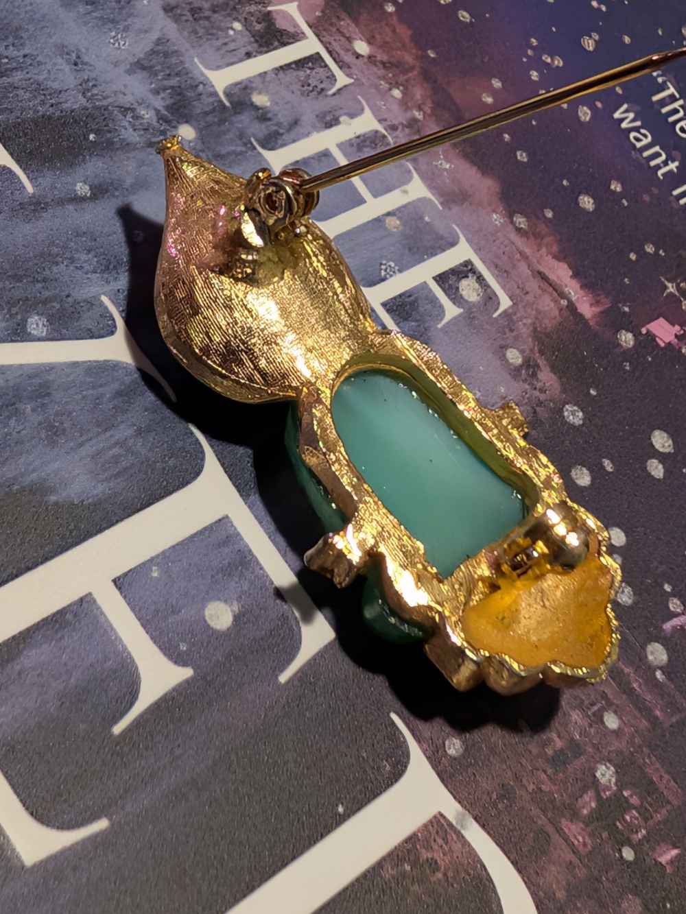 Green Buddha Brooch with Gold and Crystal Accents - Picture 2 of 4